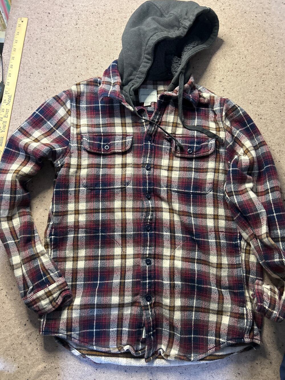 American Eagle Hooded Flannel Shirt Men's Medium Tall Indi Grunge Shacket Jacket